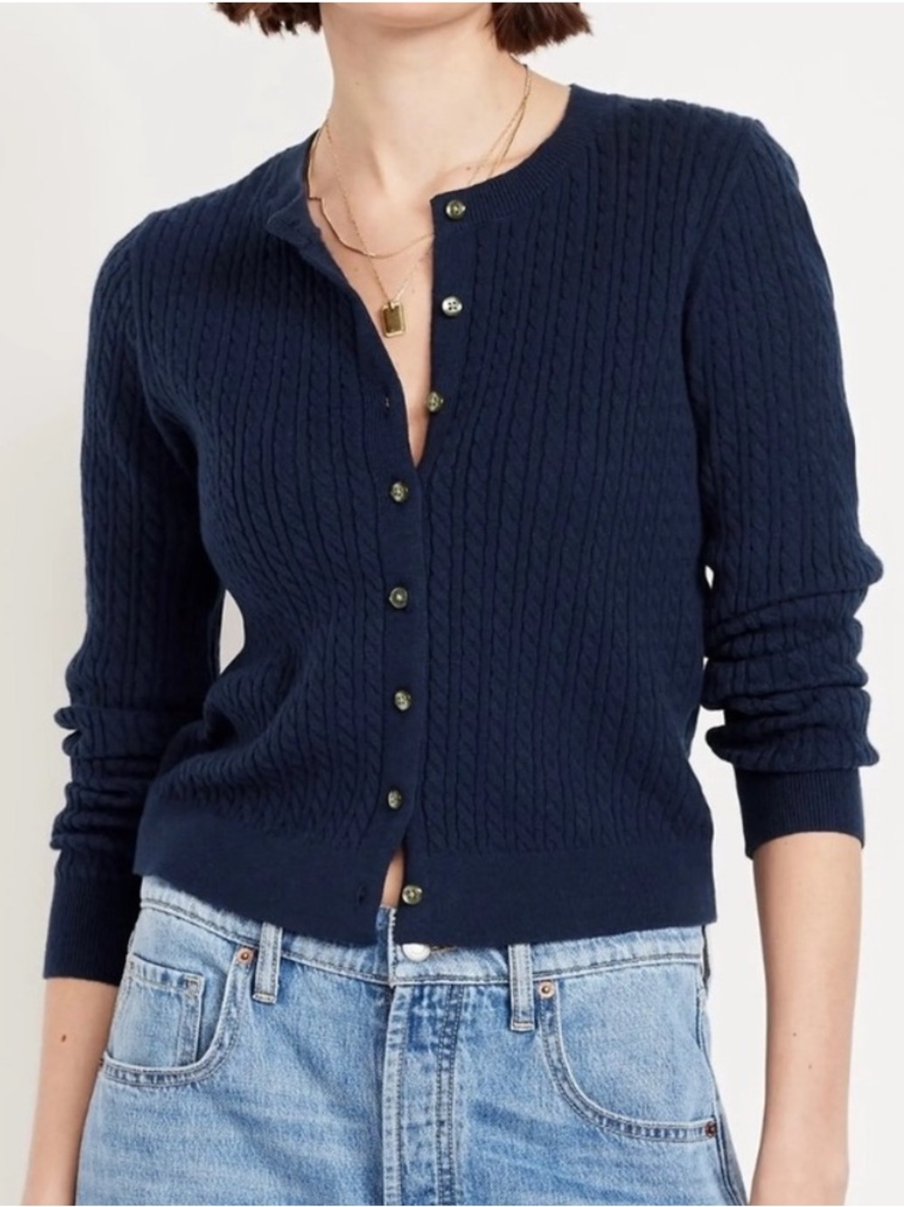Old Navy SoSoft Cable Knit Crew Neck Cardigan — Arctic Depth (Navy Blue)